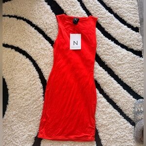 naked wardrobe Red Sleeveless Midi Bodycon Dress
